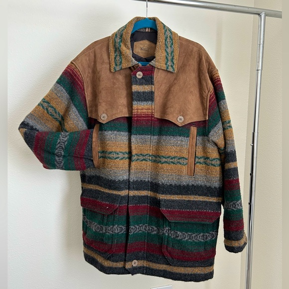 Men’s Vintage Wool and Leather Woolrich Coat - Picture 1 of 7